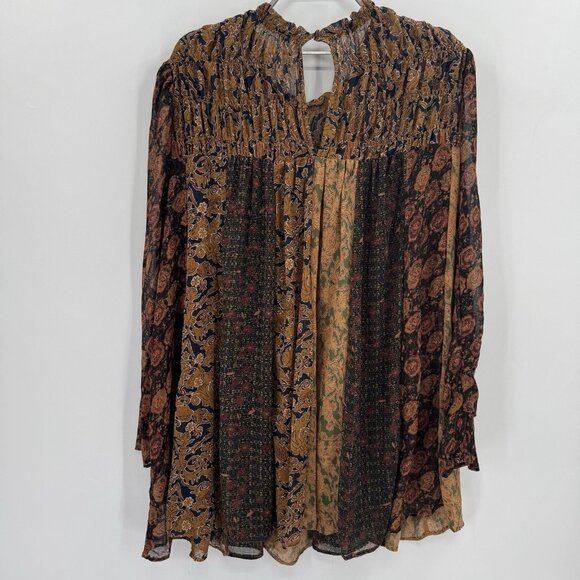 Free People Merrie Mix Print Tunic Top In Bronze Combo Floral Size S Small NWT - Picture 11 of 12